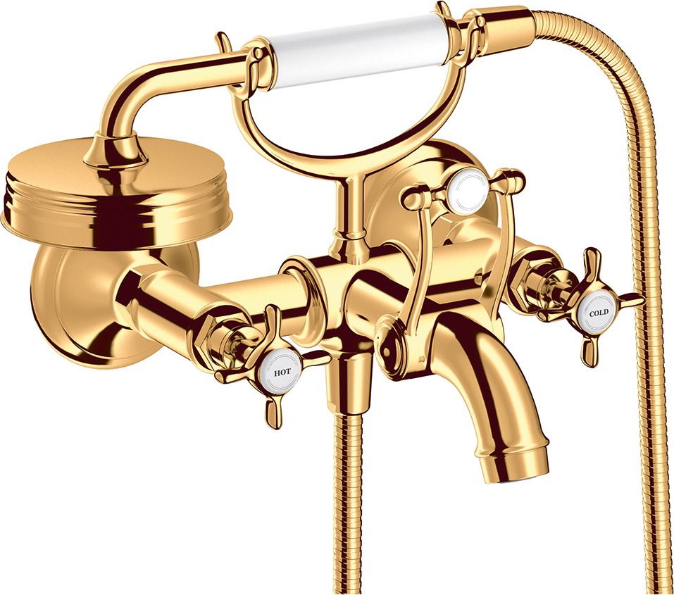 hansgrohe 2-Griff-Wannen-Armatur Axor Montreux AP, Ausladung 224mm, mit Kreuzgriffen, polished gold optic