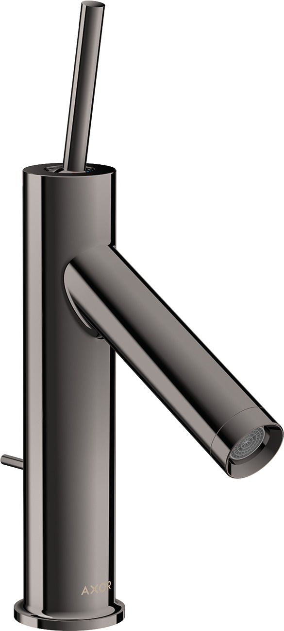 hansgrohe Waschtisch-Einhebelmischer 90 Axor Starck Ausladung 112mm, mit Pin-Griff, mit Zugstangen-Ablaufgarnitur, polished black chrome