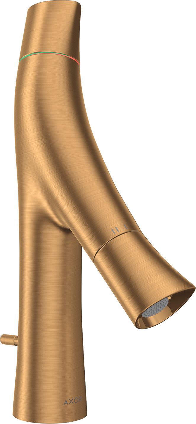 hansgrohe Waschtisch-Zweigriff-Armatur 80 Axor Starck Organic Ausladung 116mm, mit Zugstangen-Ablaufgarnitur, brushed gold optic