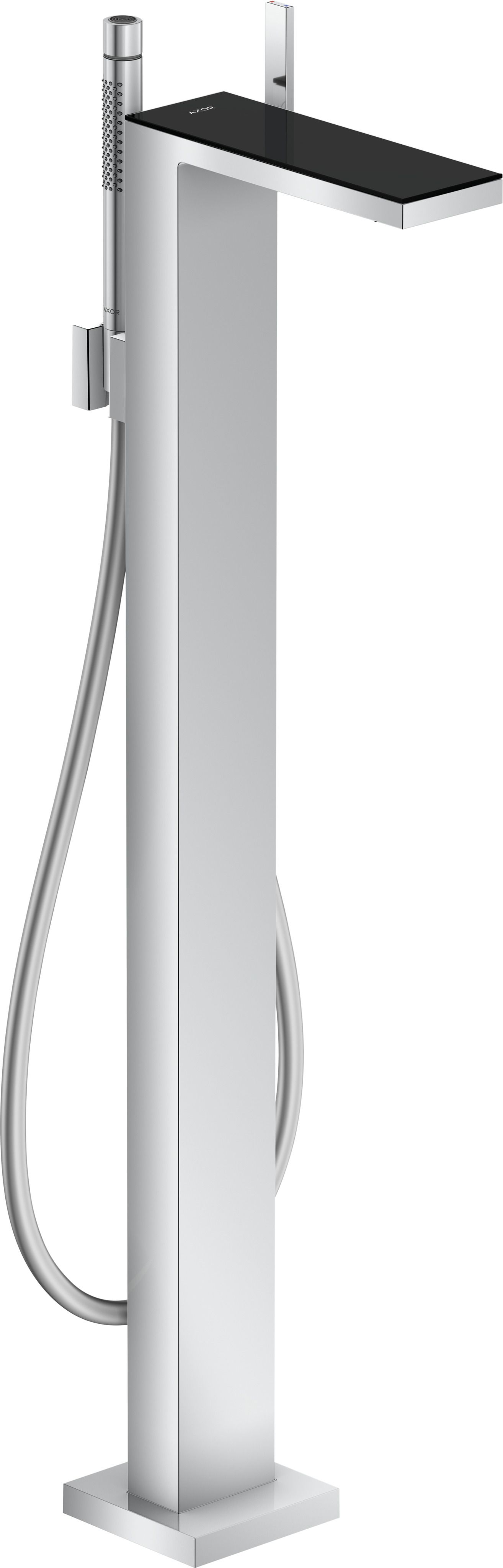 hansgrohe Wannen-Einhebelmischer Axor MyEdition Ausladung 196mm, bodenstehend, mit Platte, chrom/Schwarzglas