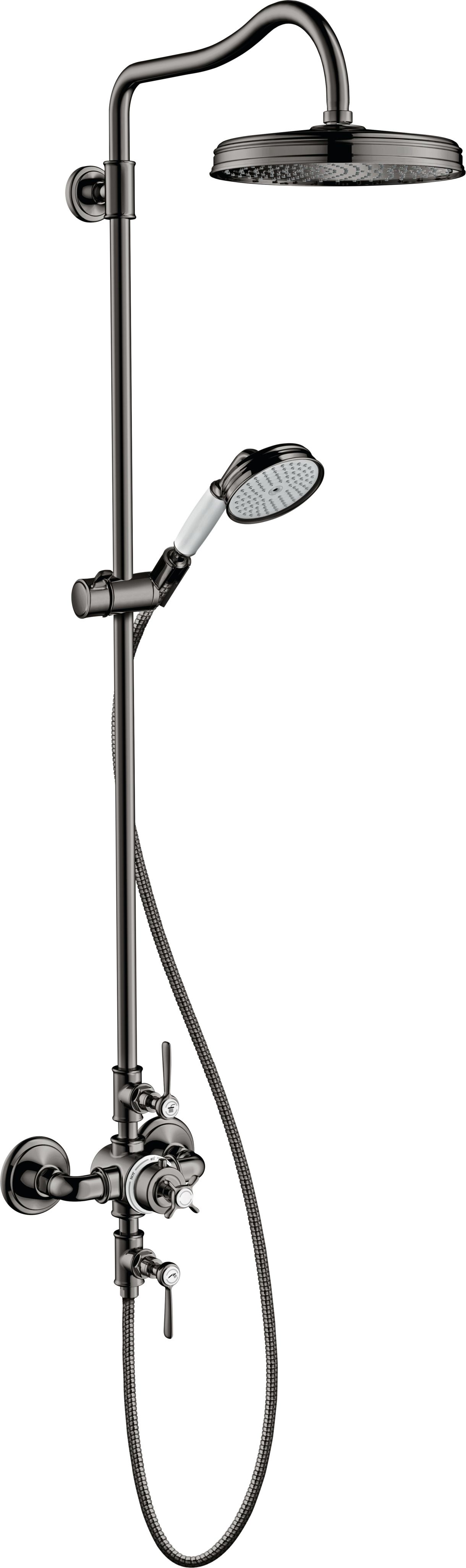 hansgrohe Showerpipe Axor Montreux mit Thermostat, Kopfbrause, 240mm, 1jet, polished black chrome