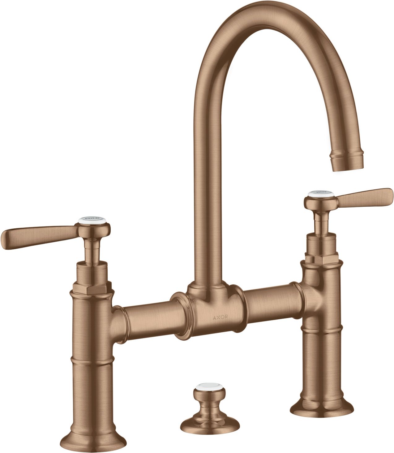 hansgrohe 2-Griff-Waschtisch-Brücken-Armatur 220 Axor Montreux Ausladung 175mm, mit Hebelgriffe, Zugstangen-Ablaufgarnitur, brushed red gold