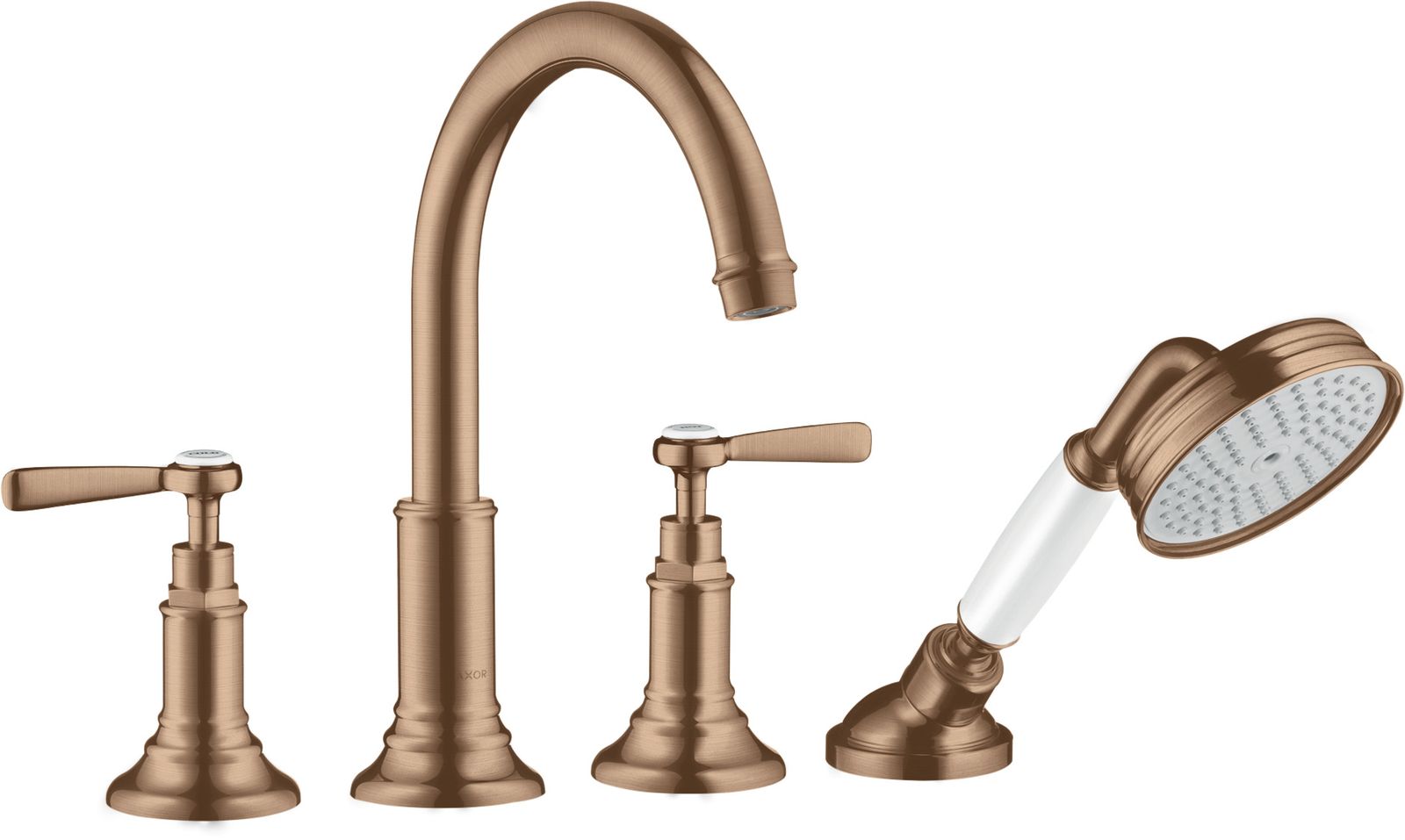 hansgrohe Fertigmontageset Axor Montreux 4-Loch-Wannenrandarmatur, mit Hebelgriffen, brushed red gold