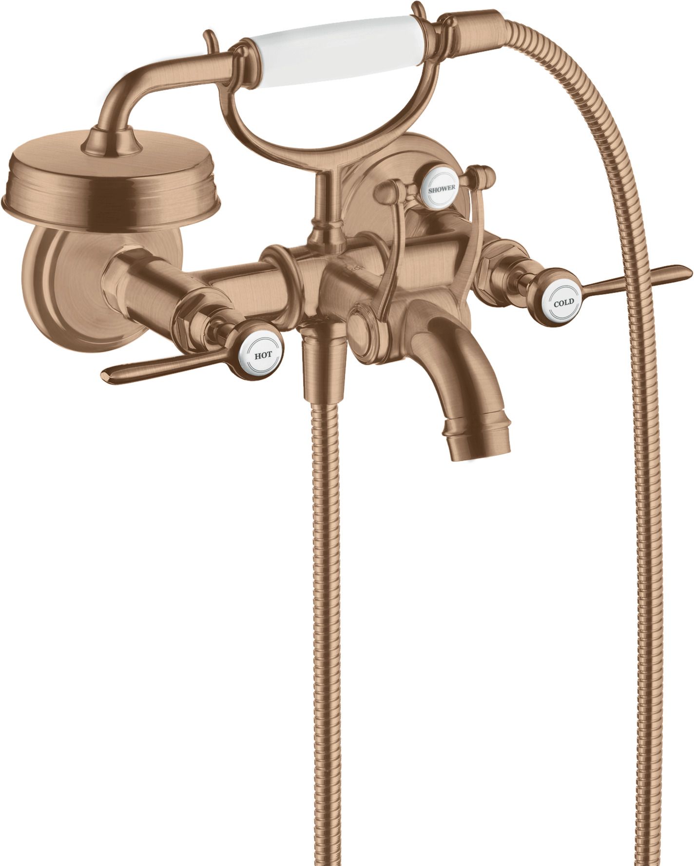 hansgrohe 2-Griff-Wannen-Armatur Axor Montreux AP, Ausladung 224mm, mit Hebelgriffen, brushed red gold