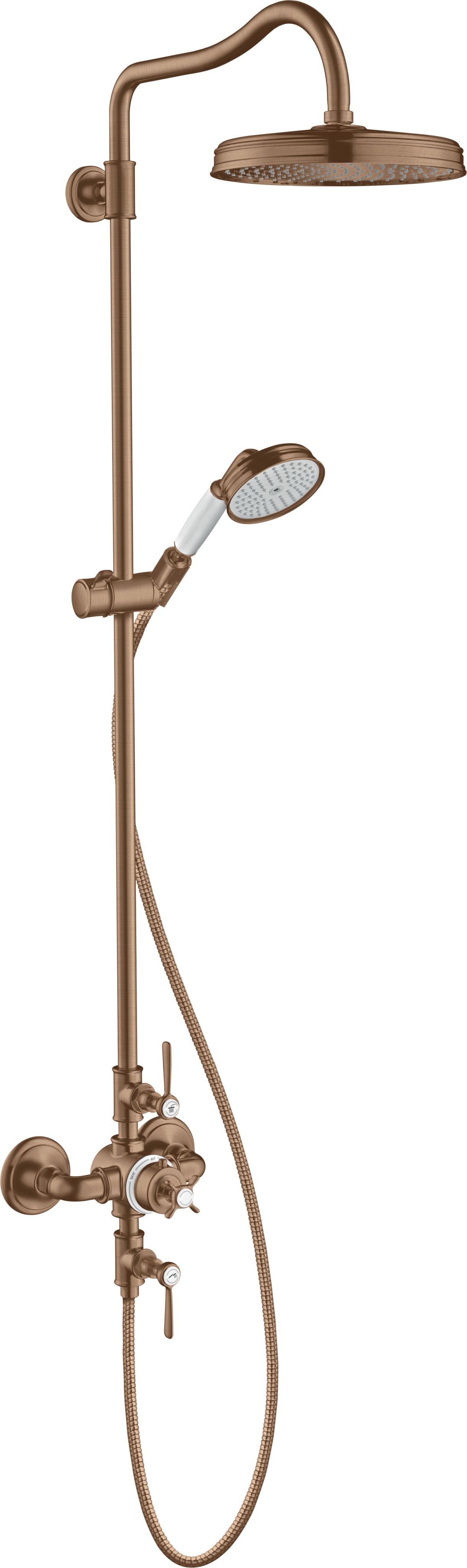 hansgrohe Showerpipe Axor Montreux mit Thermostat, Kopfbrause, 240mm, 1jet, brushed red gold