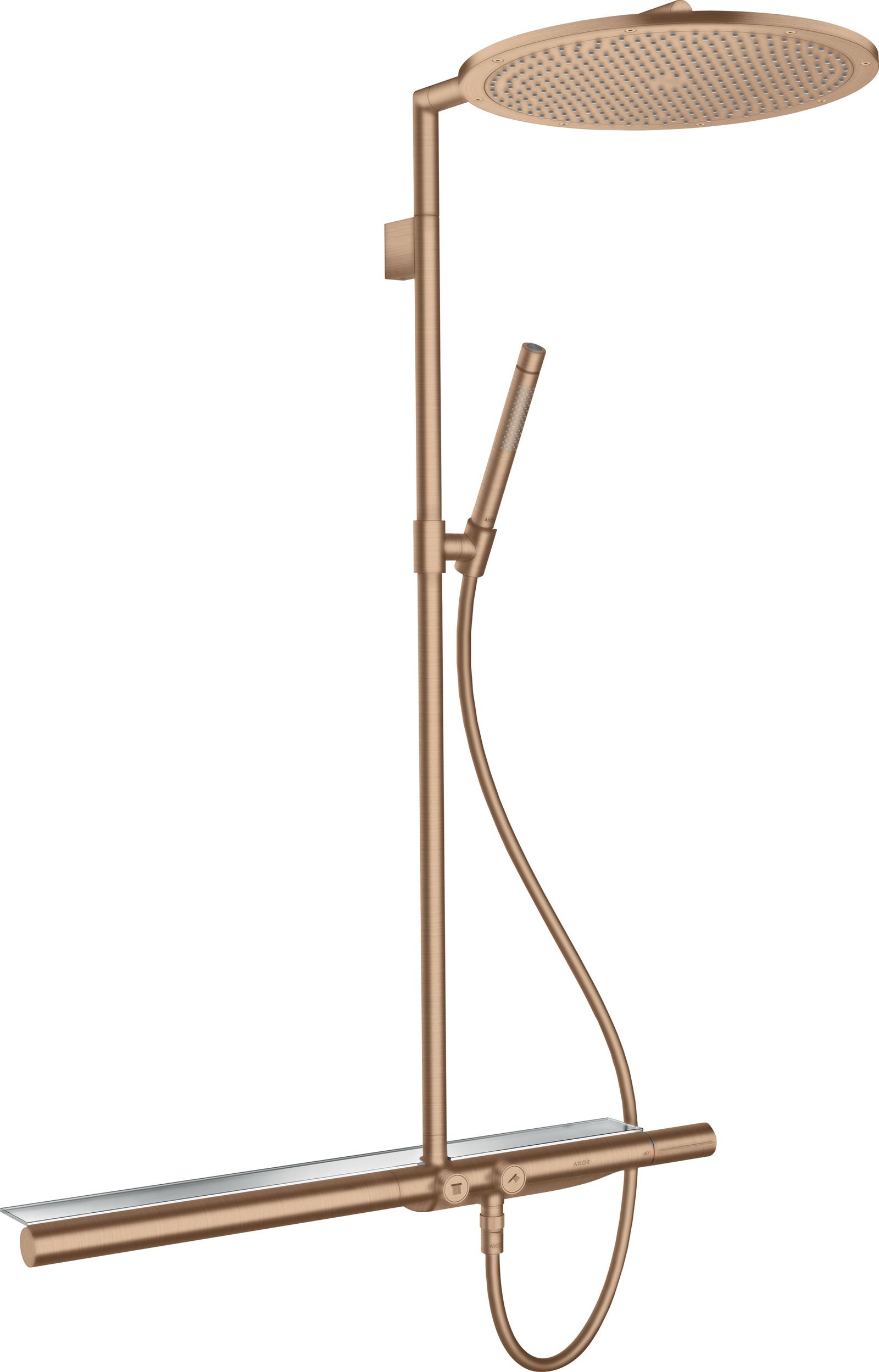 hansgrohe Showerpipe Axor mit Thermostat 800, Kopfbrause 350mm, 1jet, brushed red gold