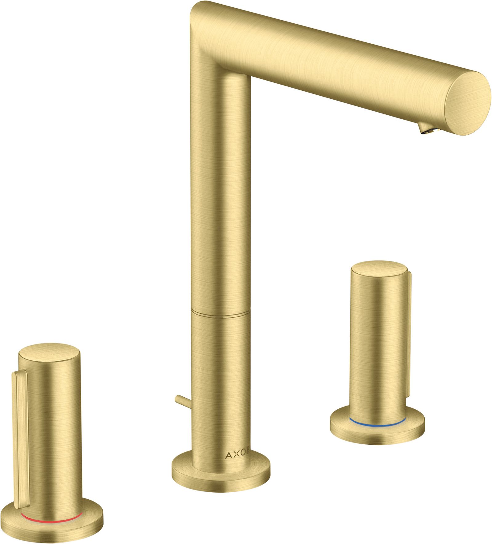 hansgrohe 3-Loch-Waschtischarmatur 200 Axor Uno Ausladung 183mm, mit Zerogriffen, Zugstangen-Ablaufgarnitur, brushed brass