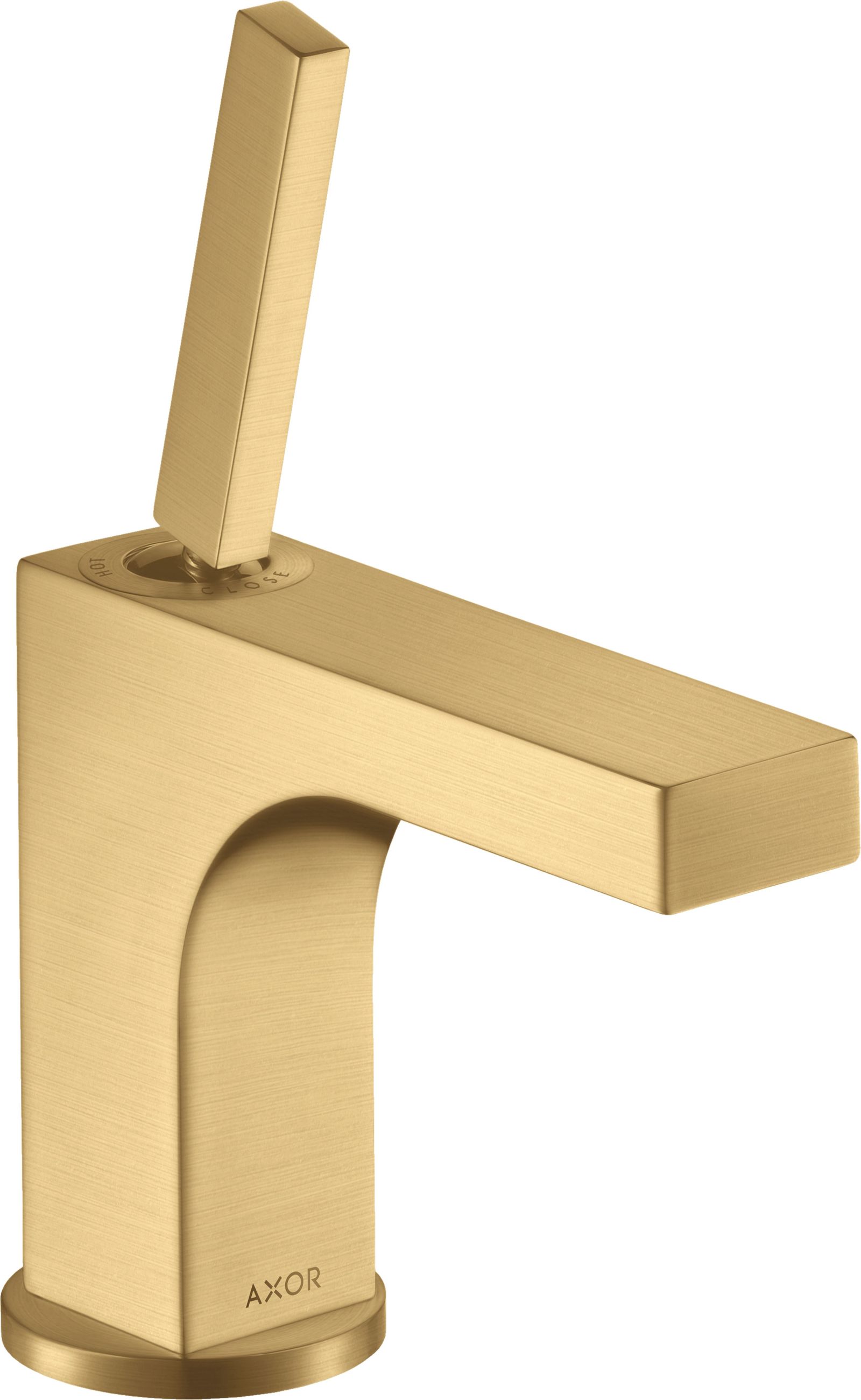 hansgrohe Waschtisch-Einhebelmischer Axor Citterio 90 Ausladung 110mm, mit Pin-Griff, Zugstangen-Ablaufgarnitur, für Handwaschbecken, brushed gold optic