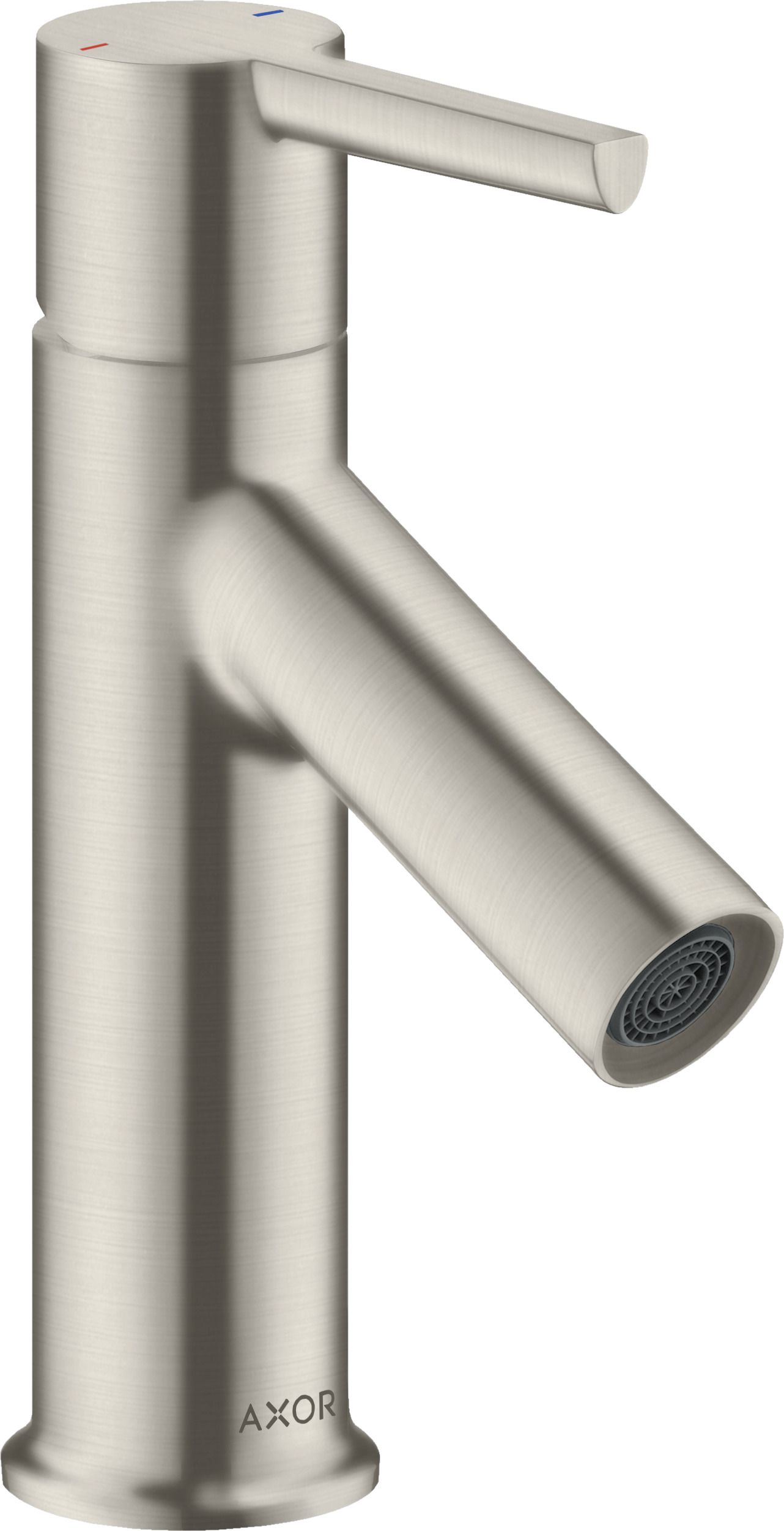hansgrohe Waschtisch-Einhebelmischer 80 Axor Starck Ausladung 86mm, mit Hebelgriff, mit Zugstangen-Ablaufgarnitur, für Handwaschbecken, Edelstahl-Optik