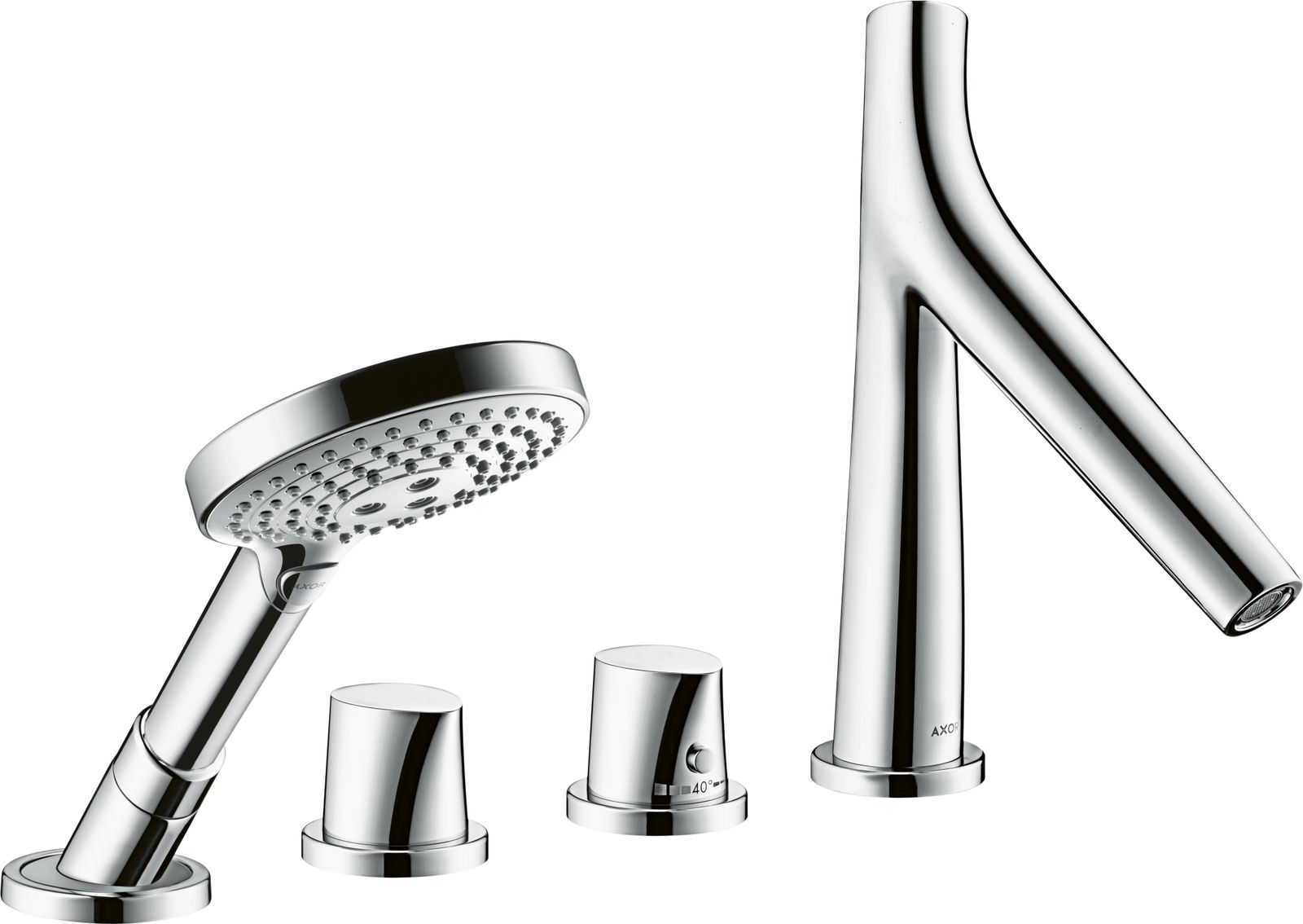 hansgrohe Fertigmontageset Axor Starck Organic 4-Loch-Wannenrandarmatur, mit Thermostat, chrom