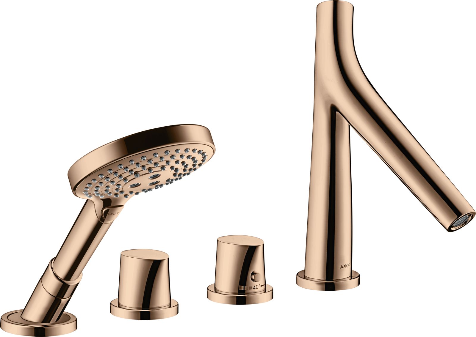 hansgrohe Fertigmontageset Axor Starck Organic 4-Loch-Wannenrandarmatur, mit Thermostat, polished red gold