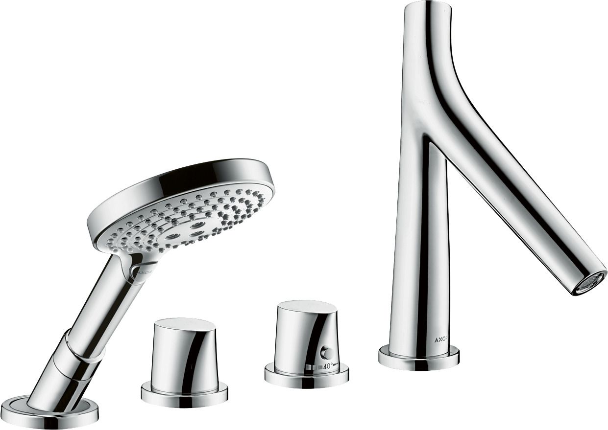 hansgrohe Fertigmontageset Axor Starck Organic 4-Loch-Fliesenrandarmatur, mit Thermostat, chrom
