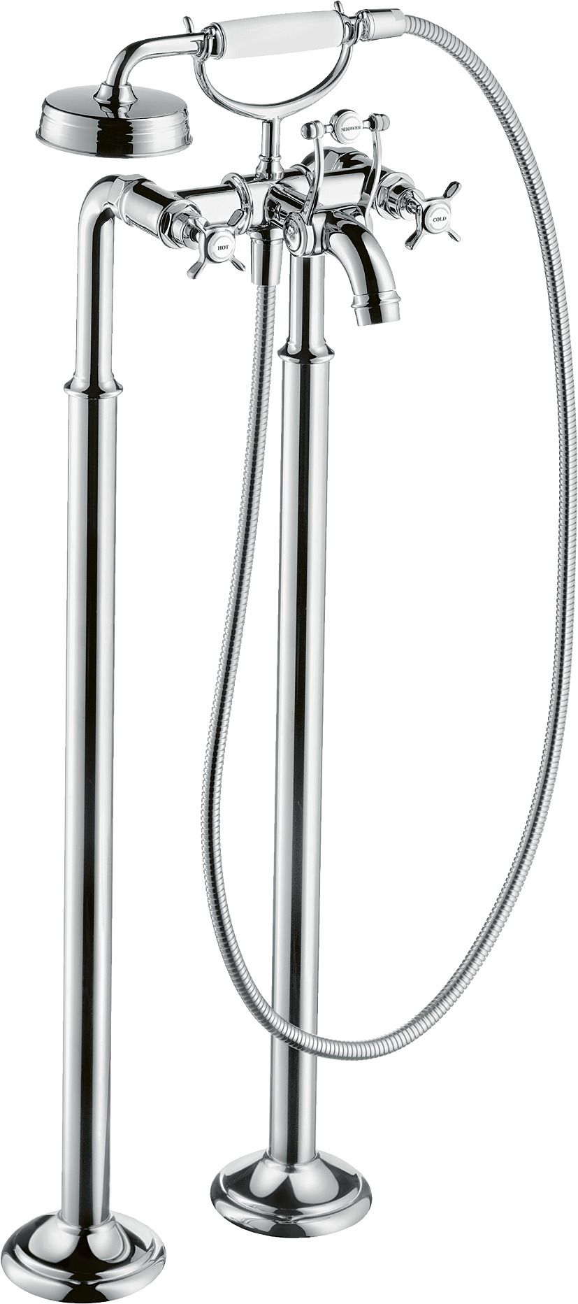 hansgrohe Fertigmontageset Axor Montreux 2-Griff-Wannen-Armatur, bodenstehend, mit Kreuzgriffen, chrom