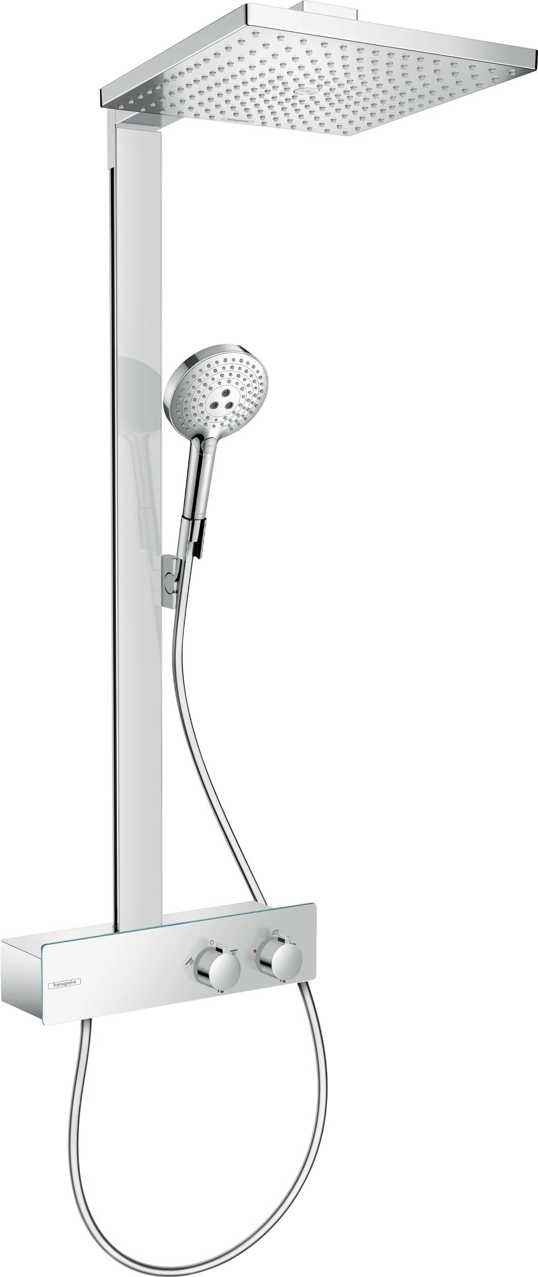 hansgrohe Showerpipe Raindance E EcoSmart 1jet, 9 l/min, mit ShowerTablet 350 Thermostat, chrom
