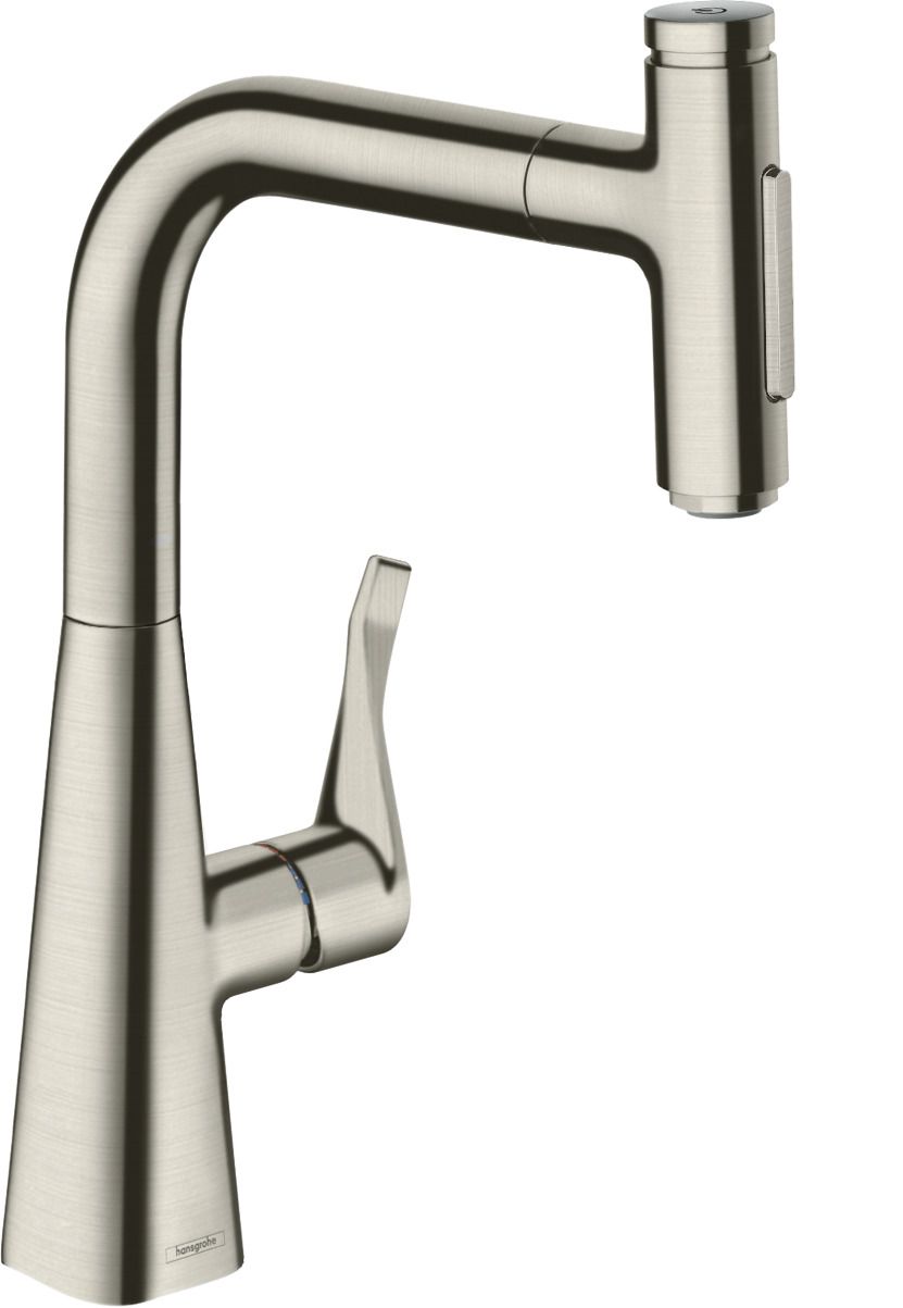 hansgrohe Spültisch-Einhebelmischer 240 Metris Select M71 mit Ausziehbrause, 2jet, sBox, Edelstahl-Optik