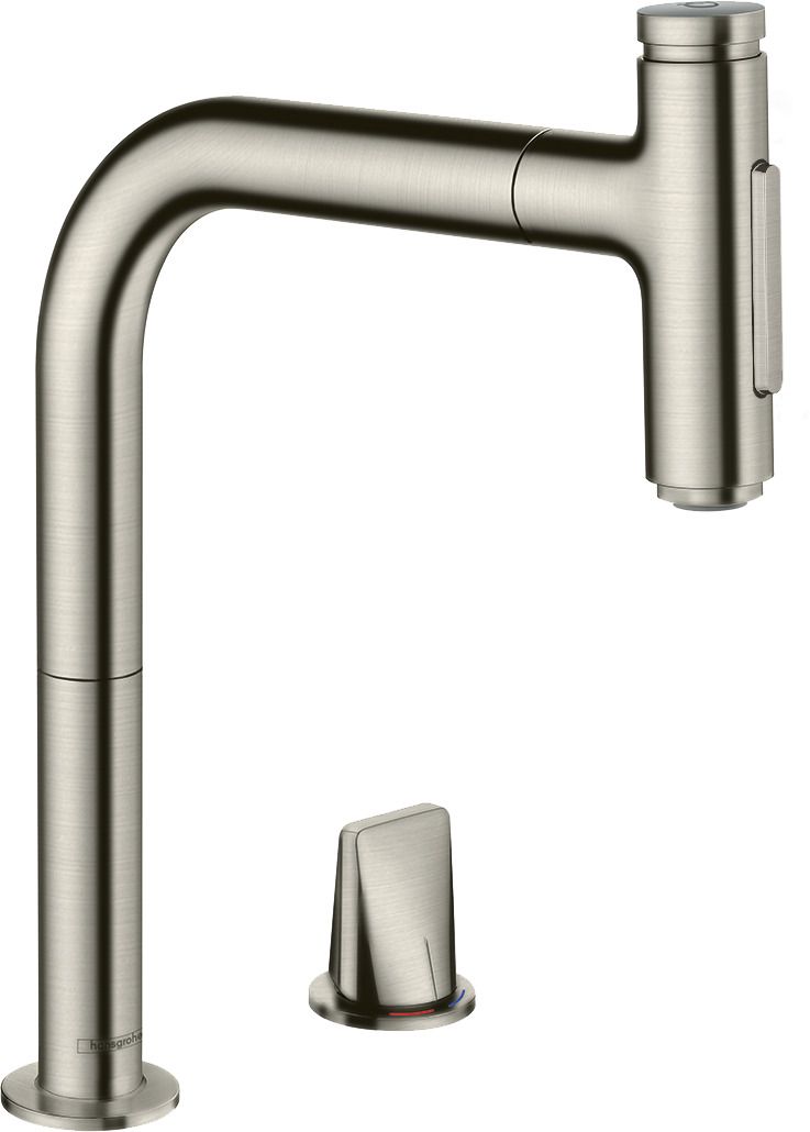 hansgrohe 2-Loch-Spültisch-Einhebelmischer 200 Metris Select M71 mit Ausziehbrause, 2jet, sBox, Edelstahl-Optik