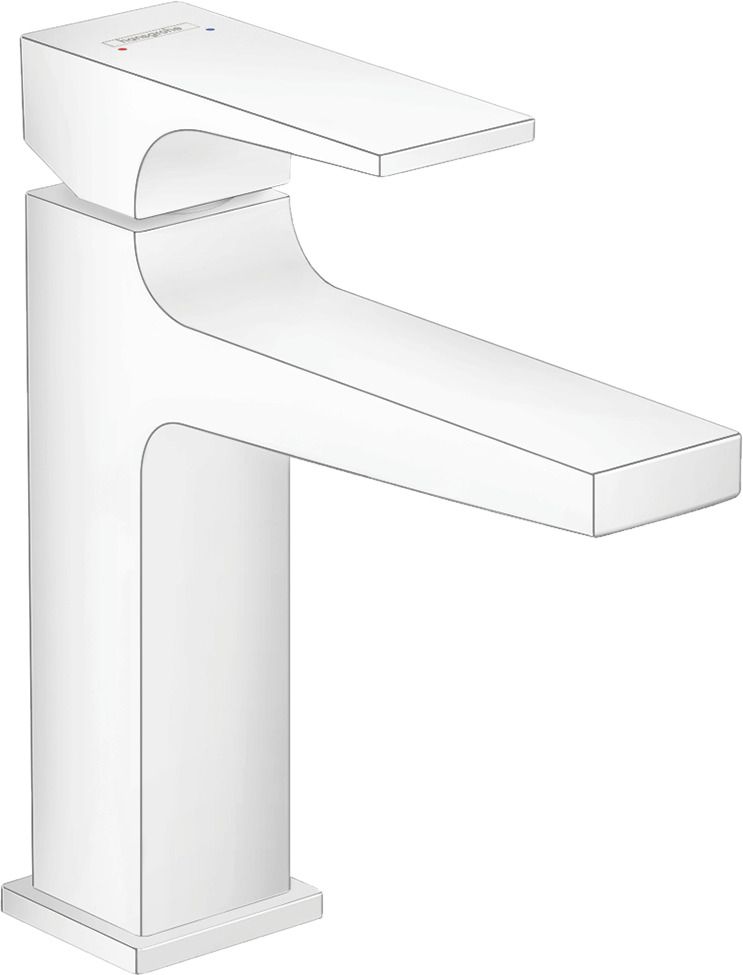 hansgrohe Waschtisch-Einhebelmischer 110 Metropol mit Hebelgriff, Push-Open-Ablaufgarnitur, Ausladung 135mm, mattweiß