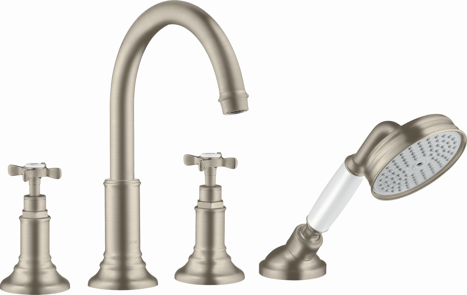 hansgrohe Fertigmontageset Axor Montreux 4-Loch-Wannenrandarmatur, mit Kreuzgriffen, brushed nickel