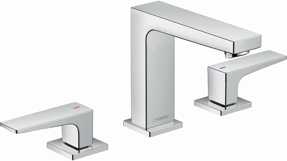 hansgrohe Waschtisch-3-Loch-Armatur 110 Metropol mit Hebelgriffen, Push-Open-Ablaufgarnitur, Ausladung 132mm, chrom