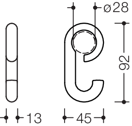 HEWI Haken 477 92x45mm, zum Aufschieben, umbra