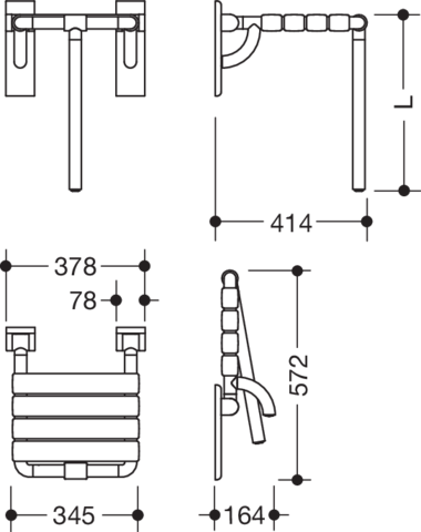 HEWI Klappsitz 801 345x408mm, mit Bodenstütze, felsgrau