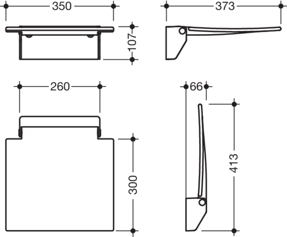 HEWI Klappsitz 350 350x373x107mm, mobil, matt geschliffen, Sitzfläche anthrazitgrau