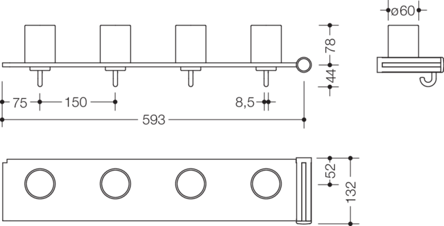 HEWI Zahnputzbecherleiste mit Handtuchhaken, Erweiterungsset, 4 Plätze, apfelgrün
