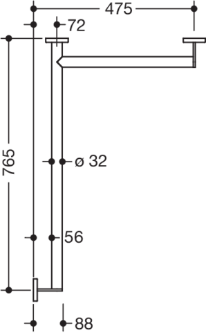 HEWI Duschhandlauf System 900 765 x 475 mm, Edelstahl matt geschliffen, Ausführung rechts