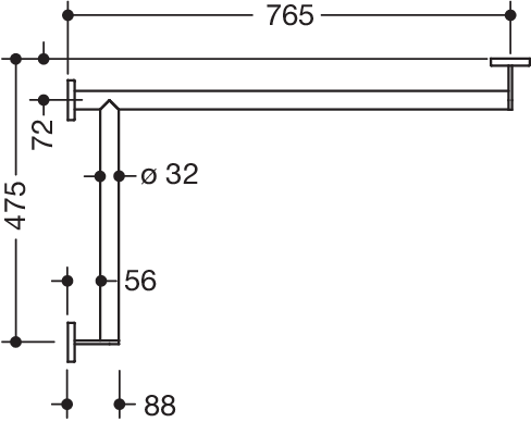 HEWI Duschhandlauf System 900 765 x 475 mm, Edelstahl verchromt, Ausführung links