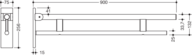 HEWI Stützklappgriff System 900 Ausladung 900 mm, Edelstahl matt geschliffen
