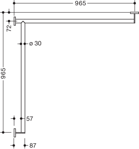 HEWI Duschhandlauf System 900 965 x 965 mm, Edelstahl verchromt, Ausführung links