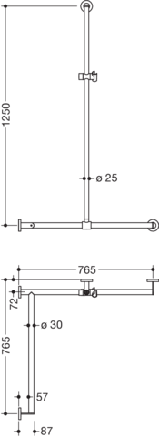 HEWI Duschhandlauf System 900 1250 x 765 x 765 mm, Ausführung links