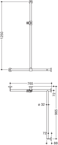 HEWI Duschhandlauf System 900 1250 x 765 x 965 mm, Brausehalter signalweiß, rechts