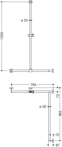 HEWI Duschhandlauf System 900 1250 x 765 x 965 mm, Ausführung rechts