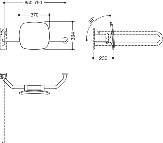 HEWI Rückenstütze 801 Wandabstand 230mm, rechts, Lehne tiefschwarz, apfelgrün
