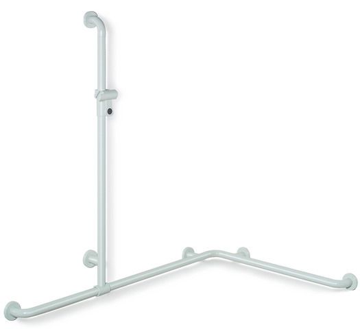 HEWI Duschhandlauf 801 1185/762 x 1250 mm, tiefschwarz, mit Brausehalterstange