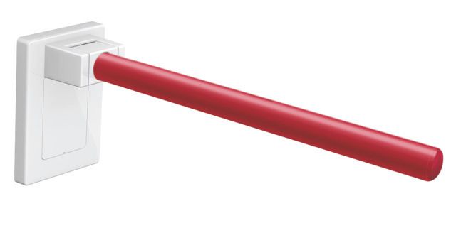 HEWI Stützklappgriff Mono System 800 K Ausladung 600 mm, Abdeckung signalweiß, rubinrot