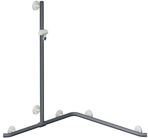 HEWI Duschhandlauf System 800 K 1100 mm, Brausehalter, Stützen und Rosetten reinweiß, anthrazitgrau