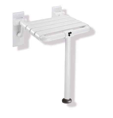 HEWI Klappsitz 801 345 x 408 mm, felsgrau, mit Bodenstütze, breitem Puffer