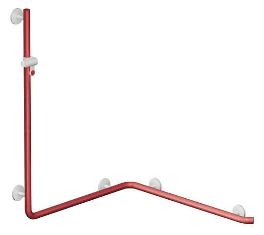 HEWI Duschhandlauf System 800 K Sonderlänge, Brausehalter, Stützen und Rosetten reinweiß, rubinrot