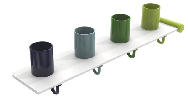 HEWI Zahnputzbecherleiste mit Handtuchhaken, Erweiterungsset, 4 Plätze, apfelgrün