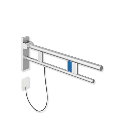 HEWI Stützklappgriff System 900 Ausladung 850 mm, Edelstahl matt geschliffen, rechts, E-Spülauslösung