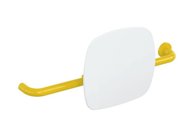 HEWI Rückenstütze 801 Wandabstand 150mm, Ausführung rechts, Lehne signalweiß, senfgelb