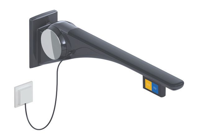 HEWI Stützklappgriff 802 LifeSystem Basic 900, anthrazit hochglanz/anthrazit matt, Spülauslösung, Funktionstaste, rechts