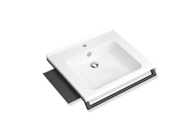 HEWI Mineralguss-Waschtisch-Set 65x58cm, mit Haltegriff, Ablage, weiß, dunkelgrau perlglimmer tiefmatt