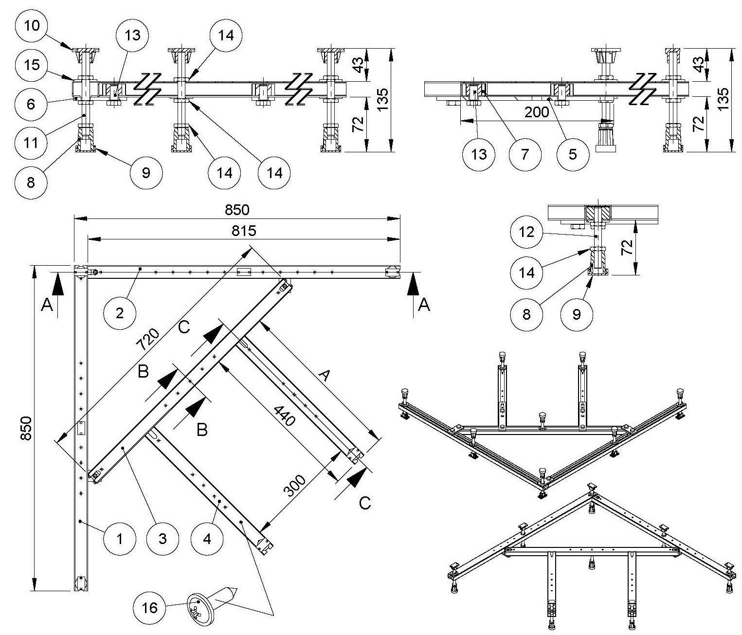 Hoesch Untergestell Thasos für 5-Eck 90 x 90 cm, Viertelkreis 90 x 90 cm