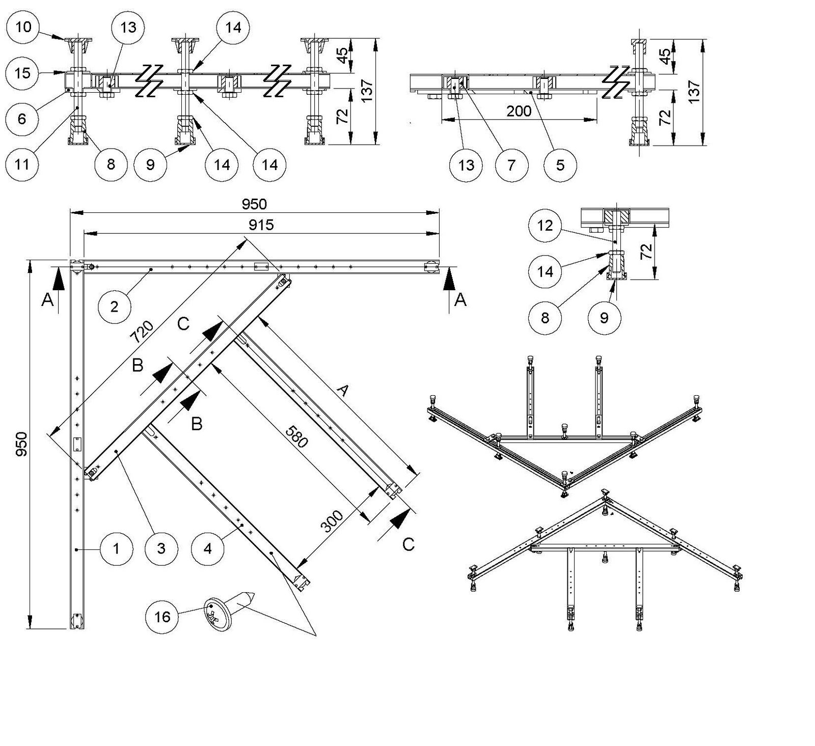 Hoesch Untergestell Thasos für 5-Eck 100x100 cm, Viertelkreis 100x100 cm