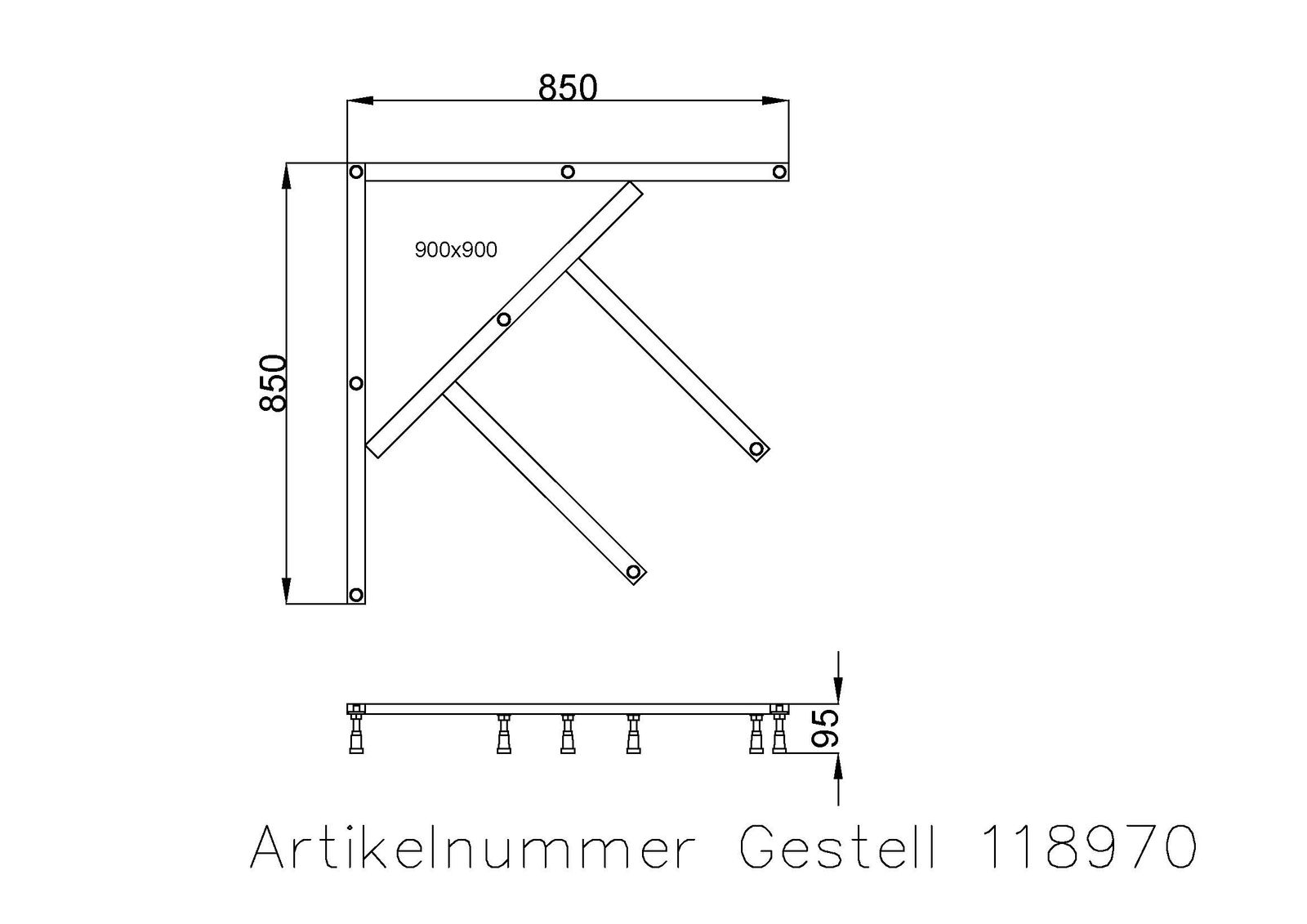 Hoesch Untergestell Muna für 5-Eck/Viertelkreis 90 x 90 cm