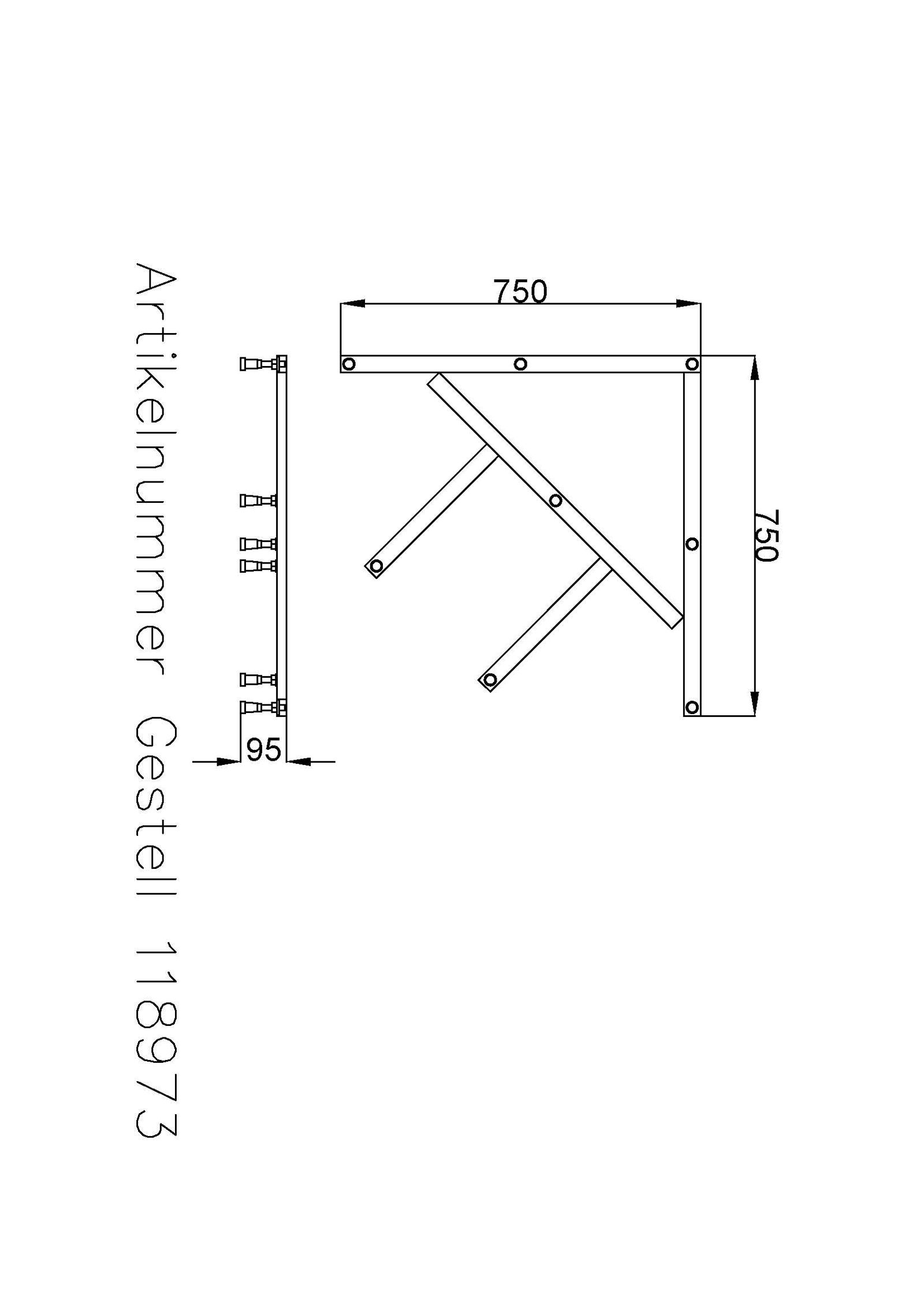 Hoesch Untergestell Muna für Viertelkreis 80 x 80 cm