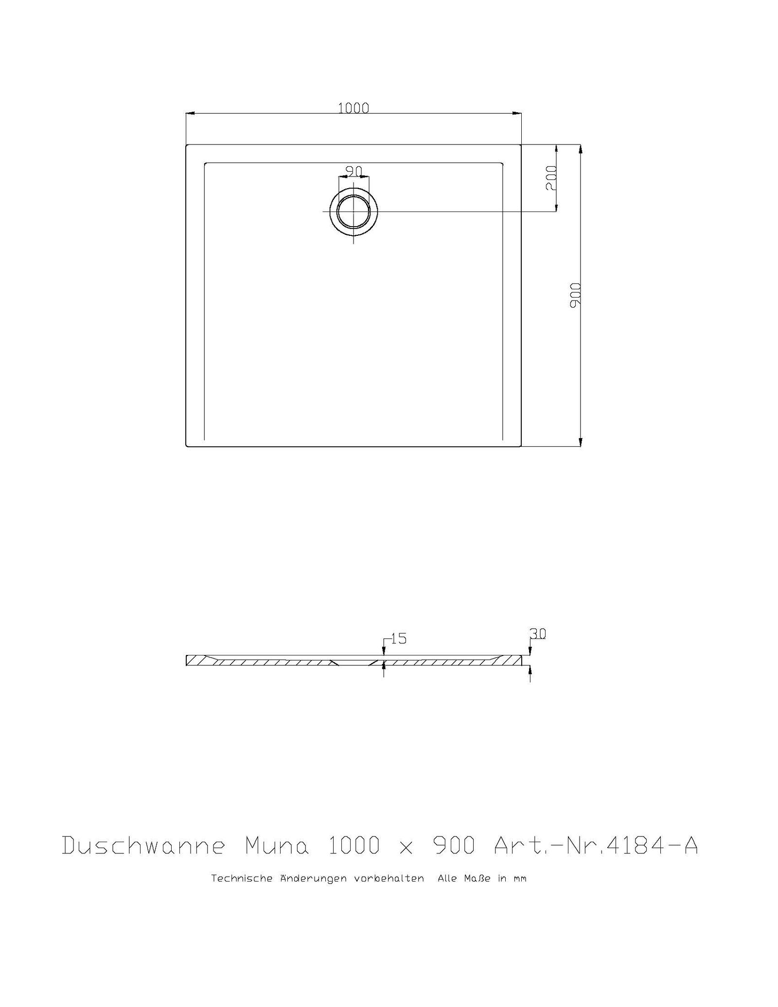 Hoesch Mineralguss-Duschwanne Muna 100 x 90 x 3 cm, weiß, Solique